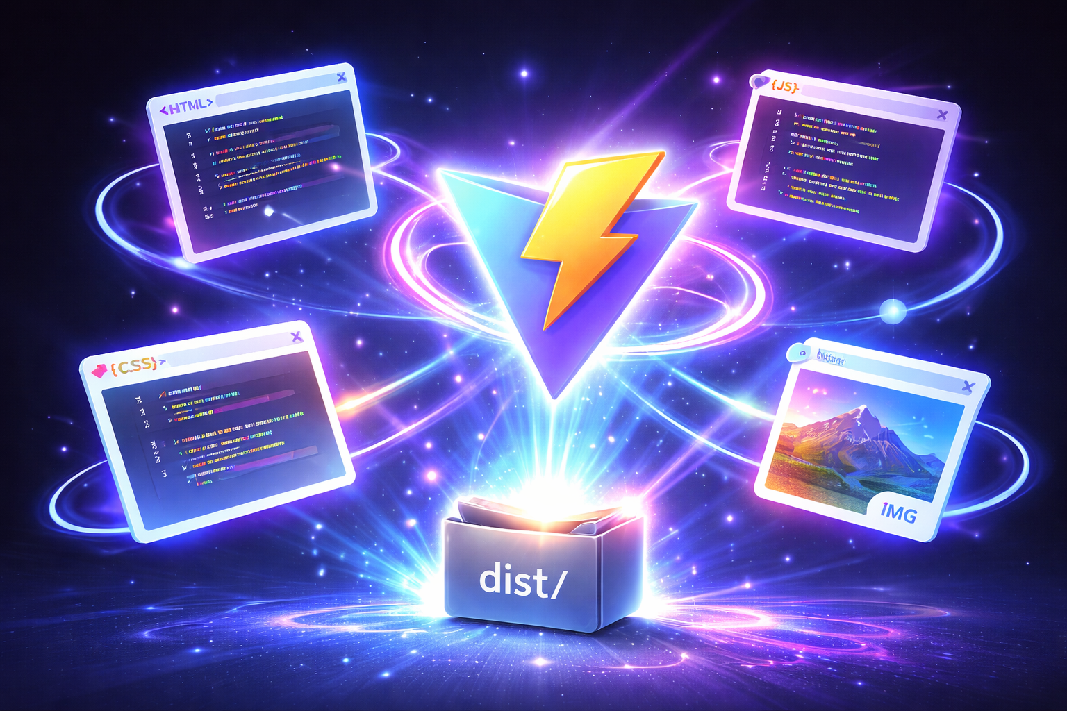 Vite development workflow showing instant dev server startup and optimized production build