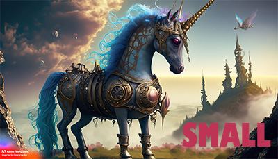A cyberpunk steampunk unicorn in a fantasy landscape